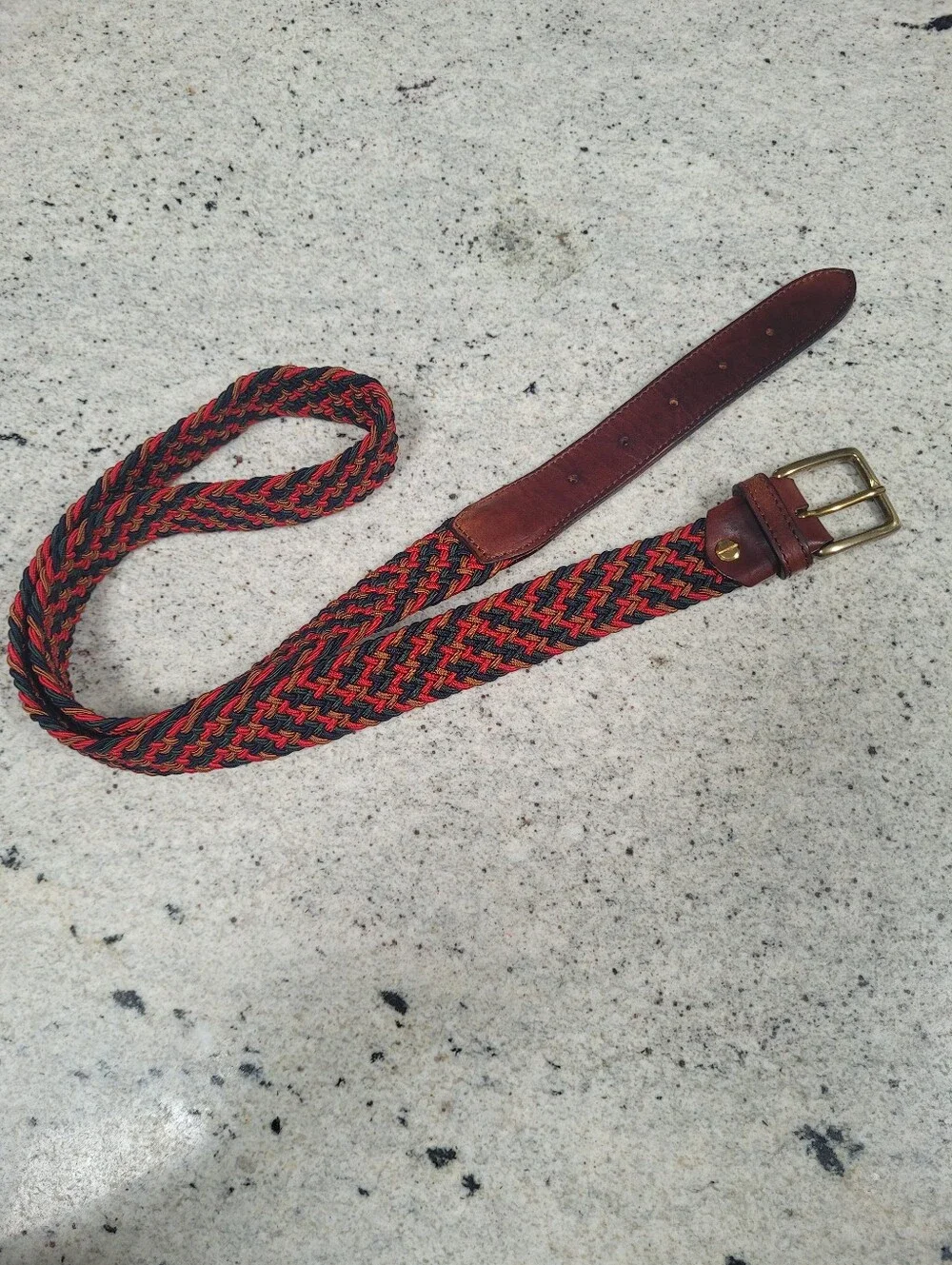 Braided Stretch Belt Multicolor Brown Red Leather Brass Italy Size Large 38 40